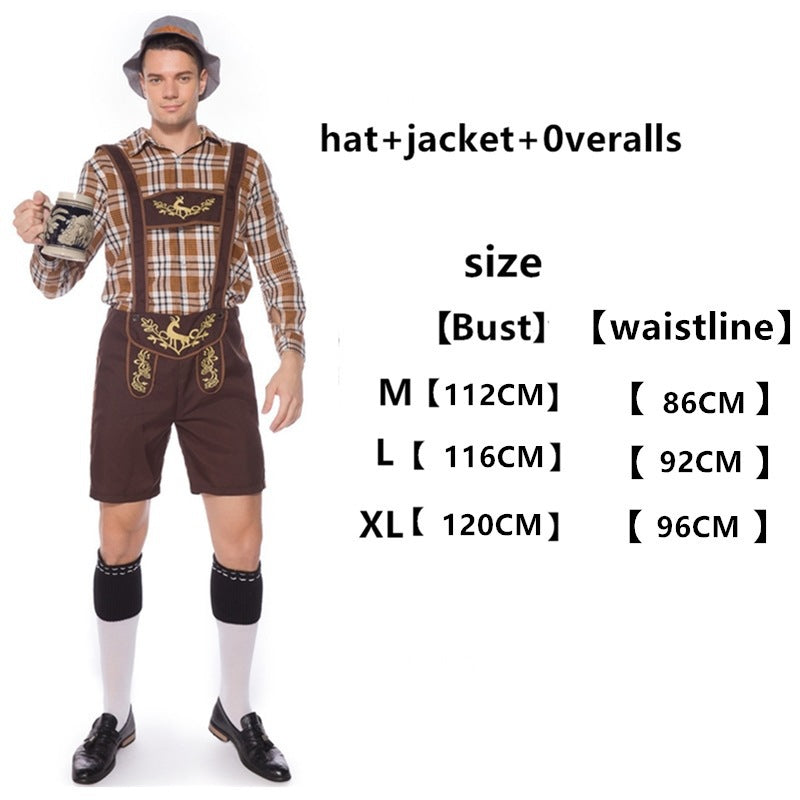 Ladies' short traditional suspenders with embroidered straps and checkered blouse set Mune Fashion