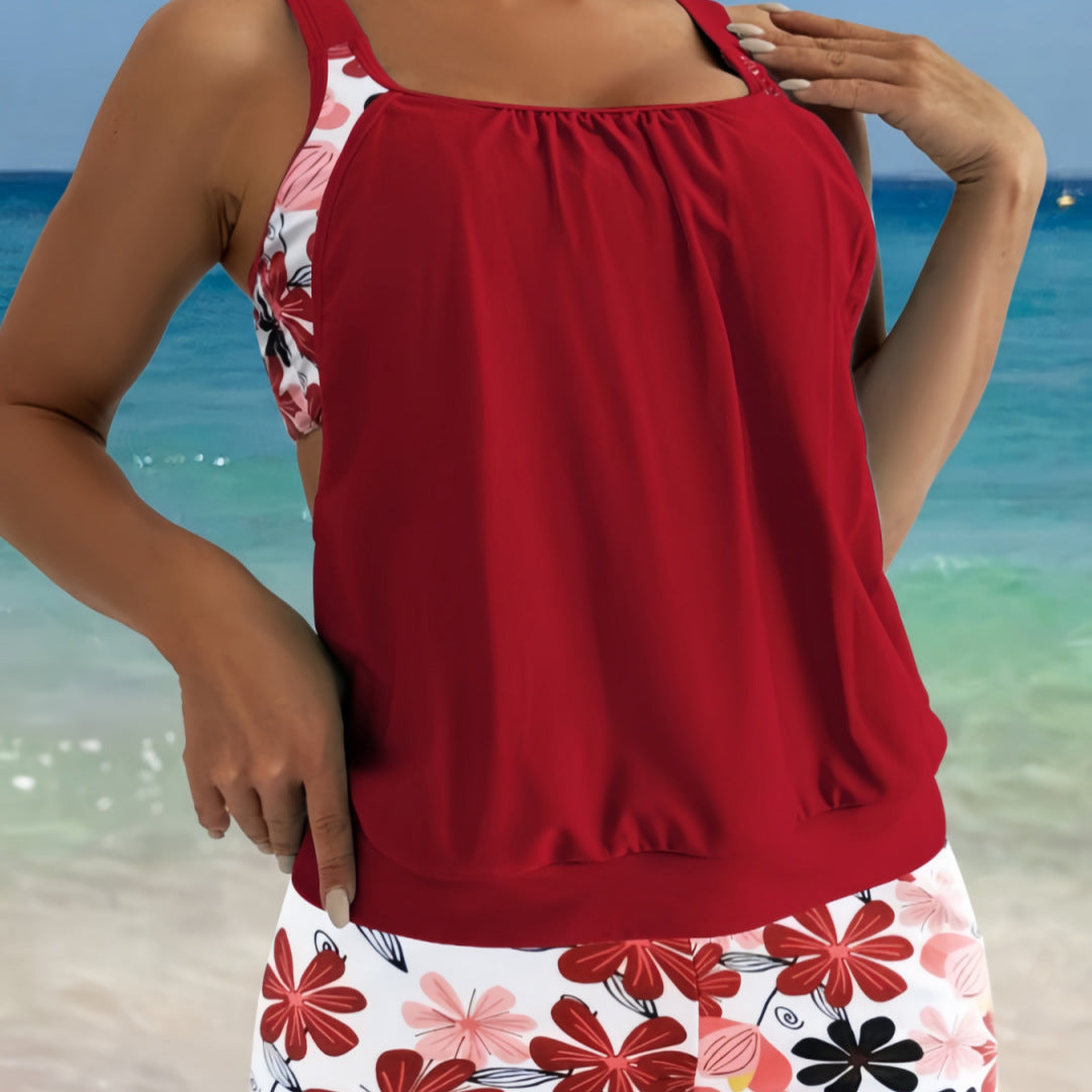 Women's Tankini Set with Fashionable Short Top and Floral Pattern Mune Fashion