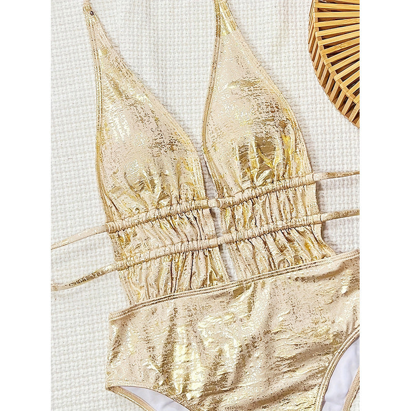Women's Shiny and Figure-Hugging One-Piece Swimsuit with Cut-Outs Mune Fashion