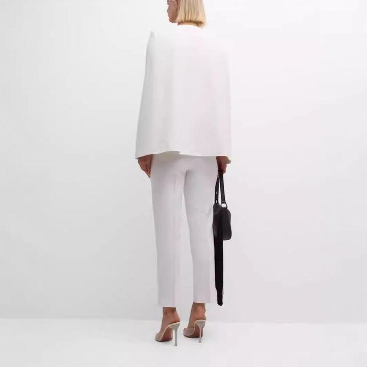 Women Elegant Cape Blazer Set with Open Sleeve Slot and Slim Suit Trousers Mune Fashion