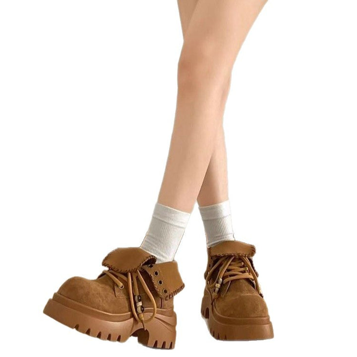 Women Chunky Lace-Up Boots with Fashionable Insert Mune Fashion