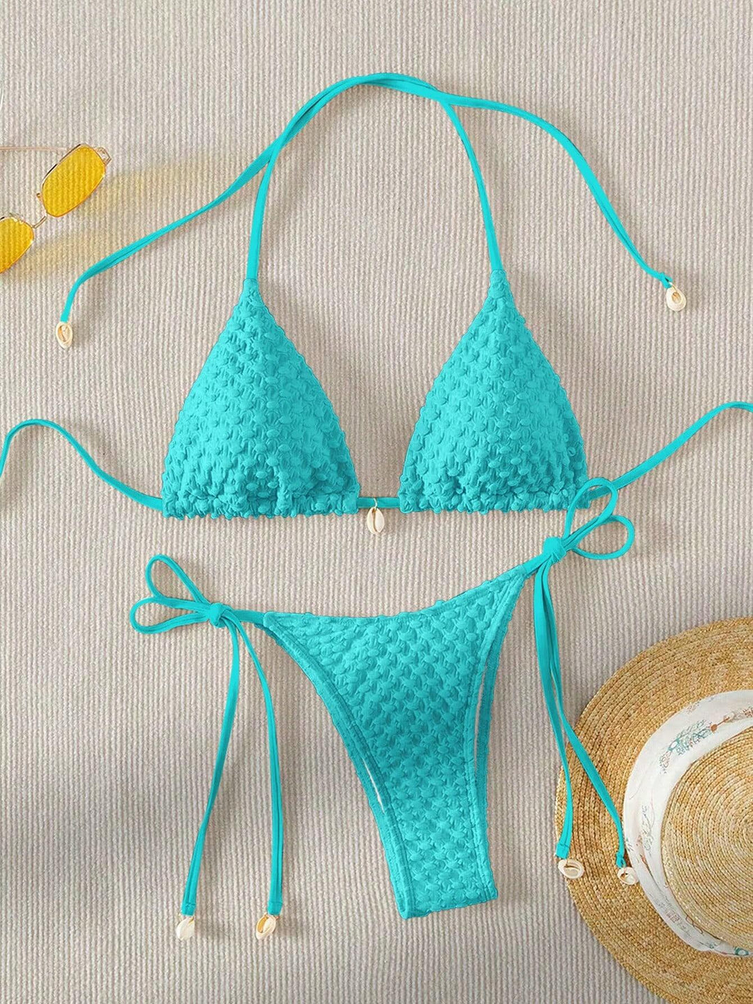 Women Triangle Bikini with textured material and delicate ties Mune Fashion