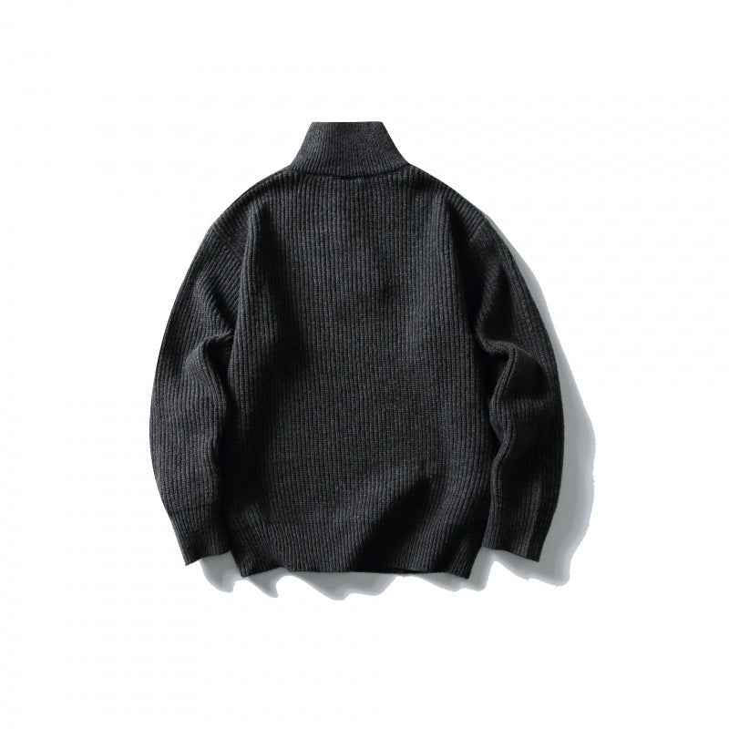 Unisex Structured Half-Zip Knit Sweater with High Stand-Up Collar and Ribbed Rib Knit Mune Fashion