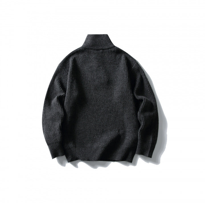 Unisex Structured Half-Zip Knit Sweater with High Stand-Up Collar and Ribbed Rib Knit Mune Fashion