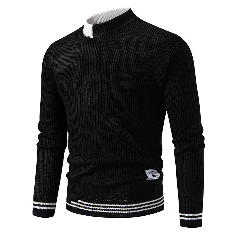 Men's fine ribbed knitted pullover with stand-up collar and contrast block design Mune Fashion