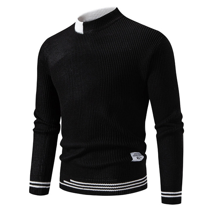 Men's fine ribbed knitted pullover with stand-up collar and contrast block design Mune Fashion