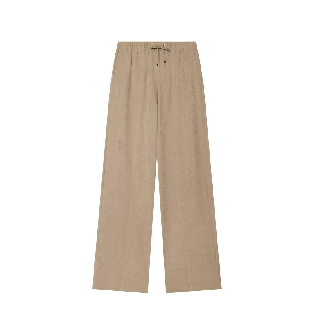 Women's Wide Palazzo Lounge Pants with Drawstring and Crease Mune Fashion