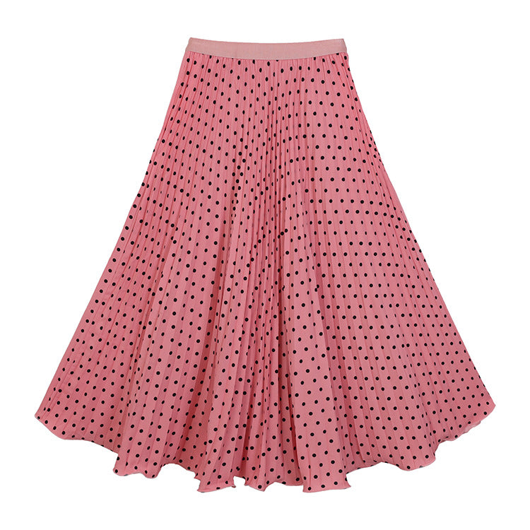 Women's pleated circle midi skirt in retro polka dot design with elastic comfort waistband Mune Fashion