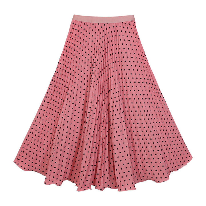 Women's pleated circle midi skirt in retro polka dot design with elastic comfort waistband Mune Fashion