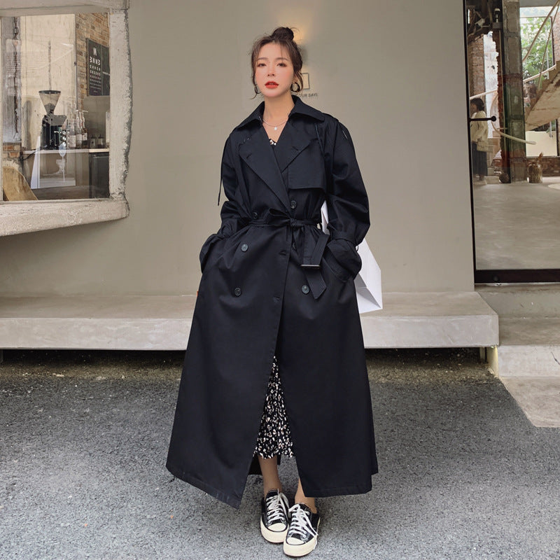 Women's Long Double-Breasted Trench Coat with Waist Belt, Storm Flap, and Wide Oversized Cut Mune Fashion