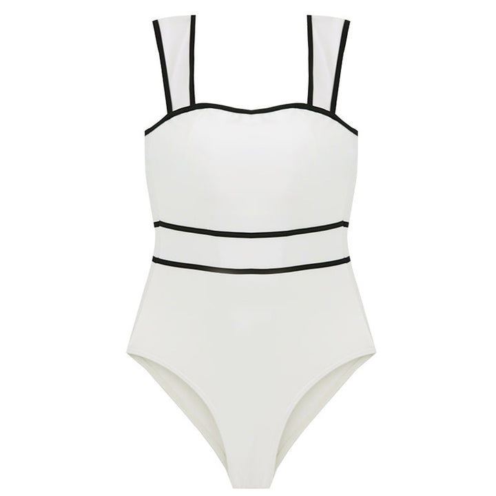Women's One-Piece Swimsuit with Fashionable Contrast Trim Mune Fashion