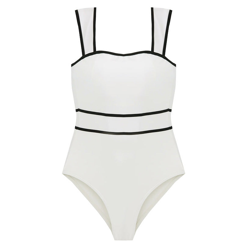 Women's One-Piece Swimsuit with Fashionable Contrast Trim Mune Fashion