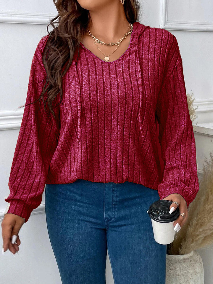 Women's ribbed hoodie made of fine knit with V-neck Mune Fashion