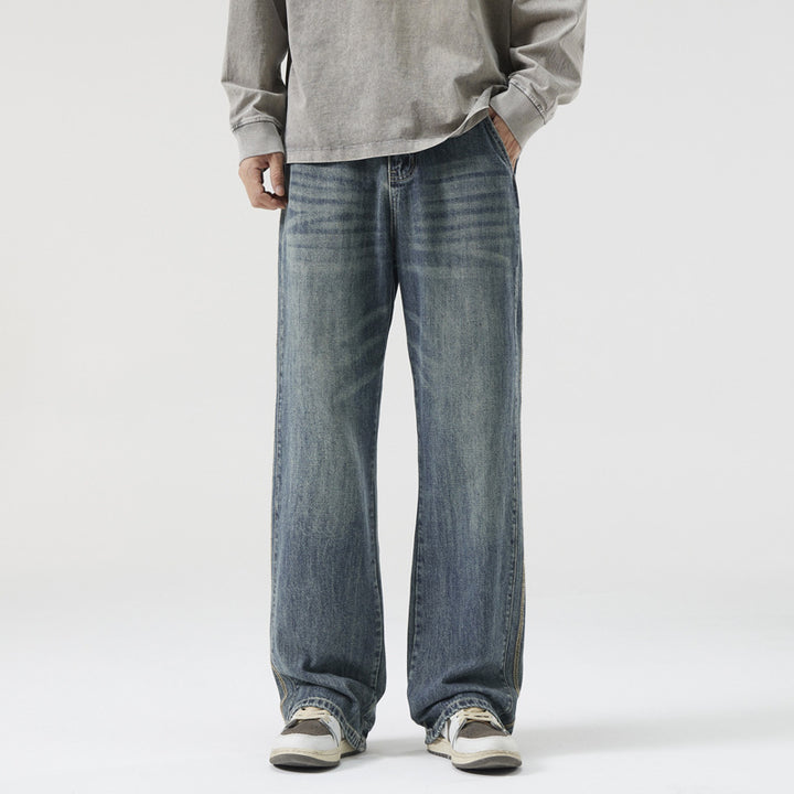 Men's Loose Vintage Denim Jeans with Wash and Straight Leg Mune Fashion