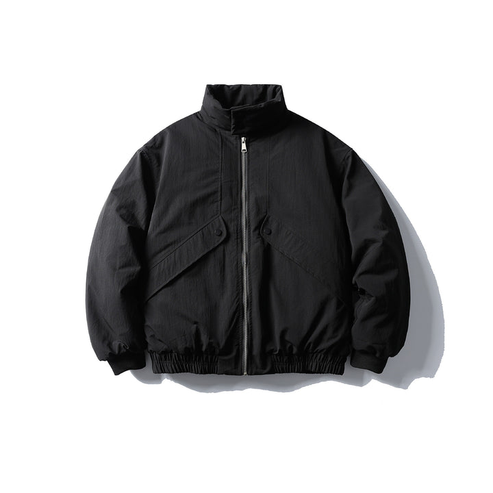 Unisex Boxy-padded Short Jacket with Funnel Collar and Flap Pockets Mune Fashion