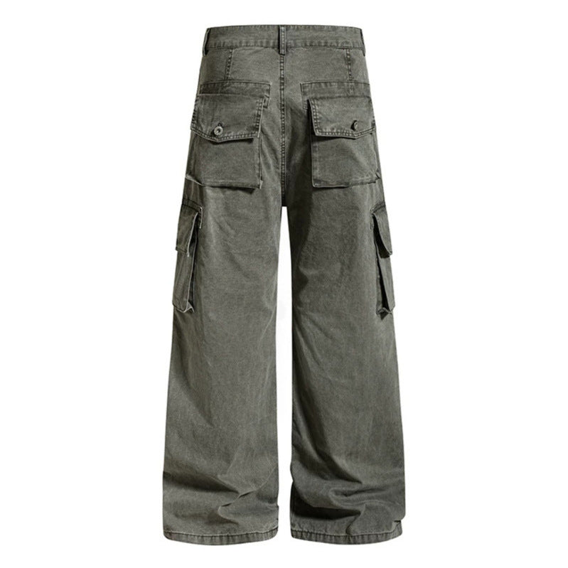 Women's Wide Cargo Culotte Pants in Vintage Wash with High Waist and Multiple Pockets Mune Fashion