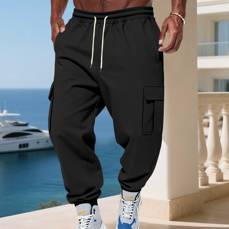 Men's Cargo Jogging Pants with Elastic Waistband Drawstring and Sewn Side Pockets Mune Fashion