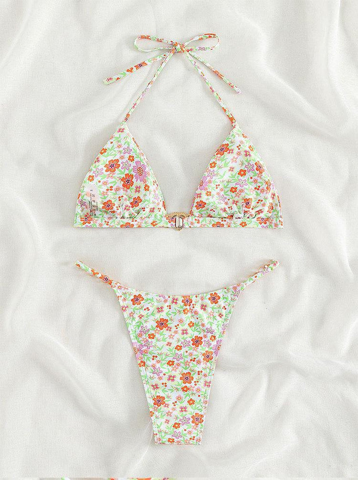 Women's triangle bikini with decorative chain details and floral accents Mune Fashion