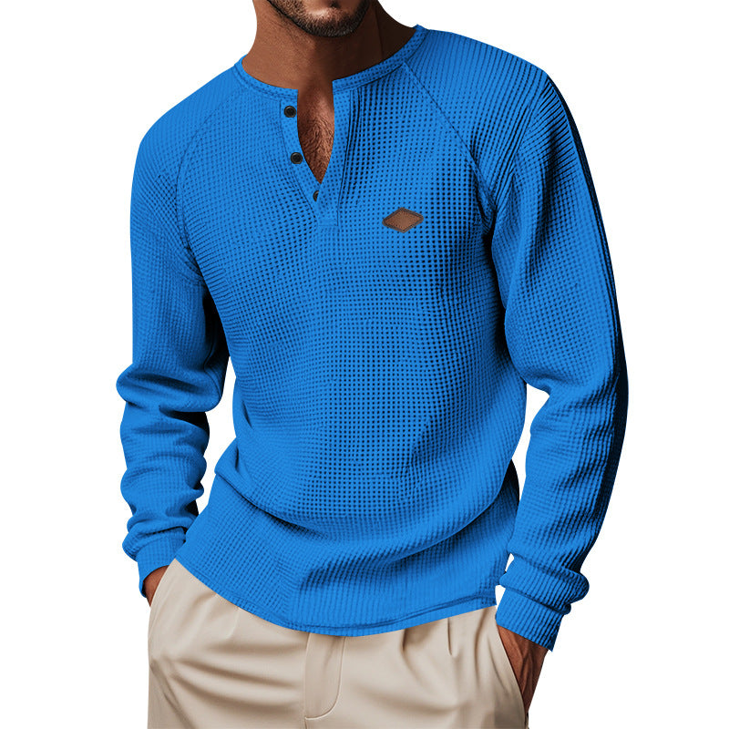 Men's structured long-sleeve shirt with short button placket, raglan sleeves, and subtle logo application Mune Fashion