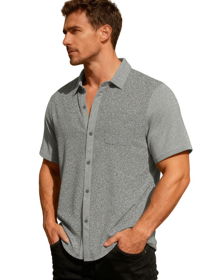Men's leisure short sleeve shirt with jacquard texture, contrasted button placket and chest pocket Mune Fashion