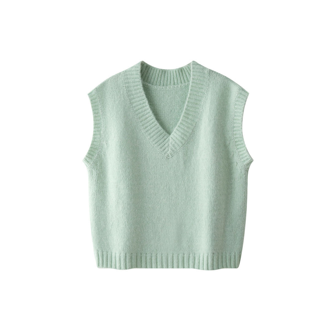 Women's Wide Fluffy V-Neck Knit Vest in Mohair Look Mune Fashion