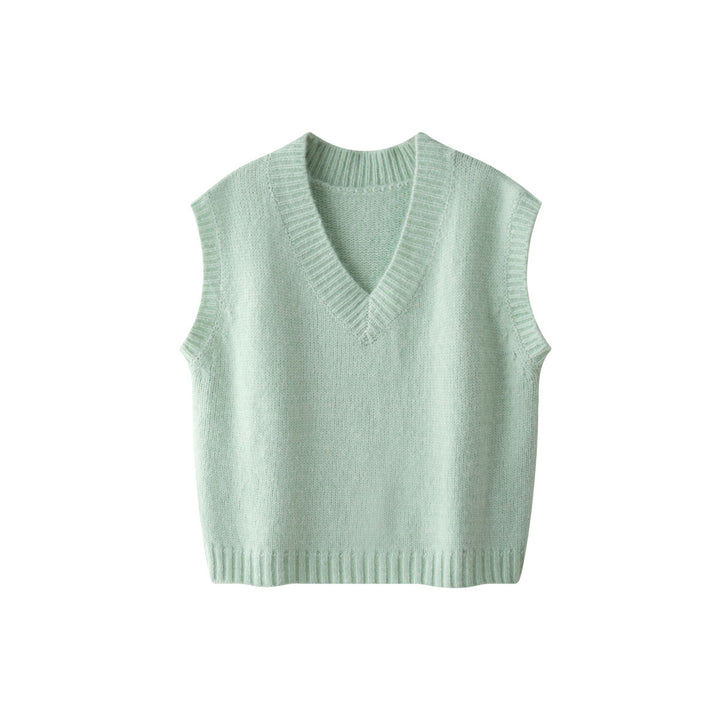 Women's Wide Fluffy V-Neck Knit Vest in Mohair Look Mune Fashion