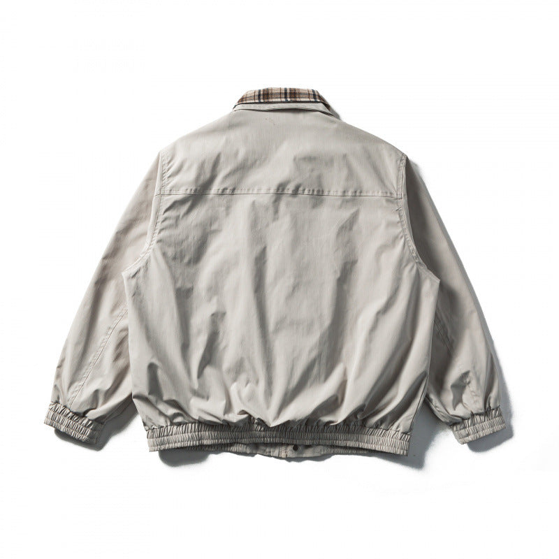 Men's Short Cut Boxy Transition Jacket with Checked Collar and Elastic Hem Mune Fashion