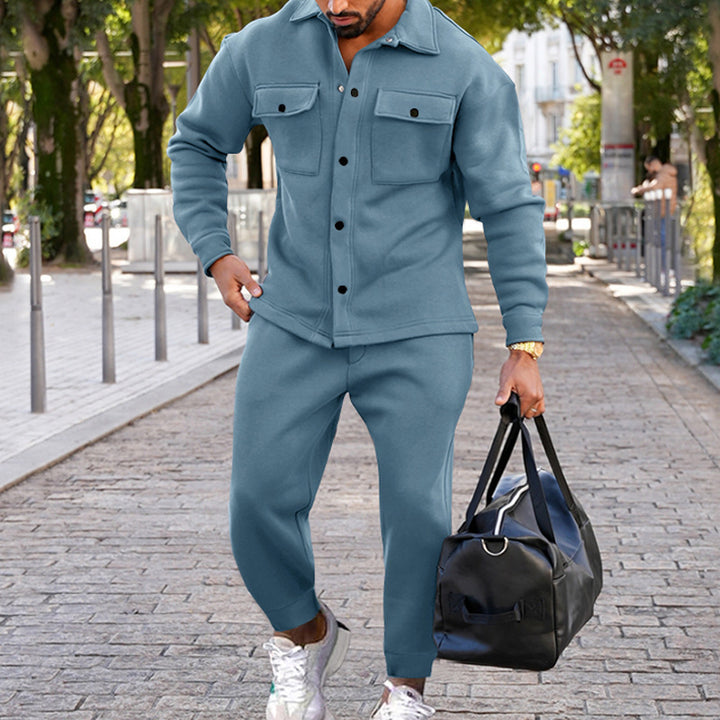 Men's two-piece overshirt and joggers set made of textured jersey with patch chest pockets and tapered silhouette Mune Fashion
