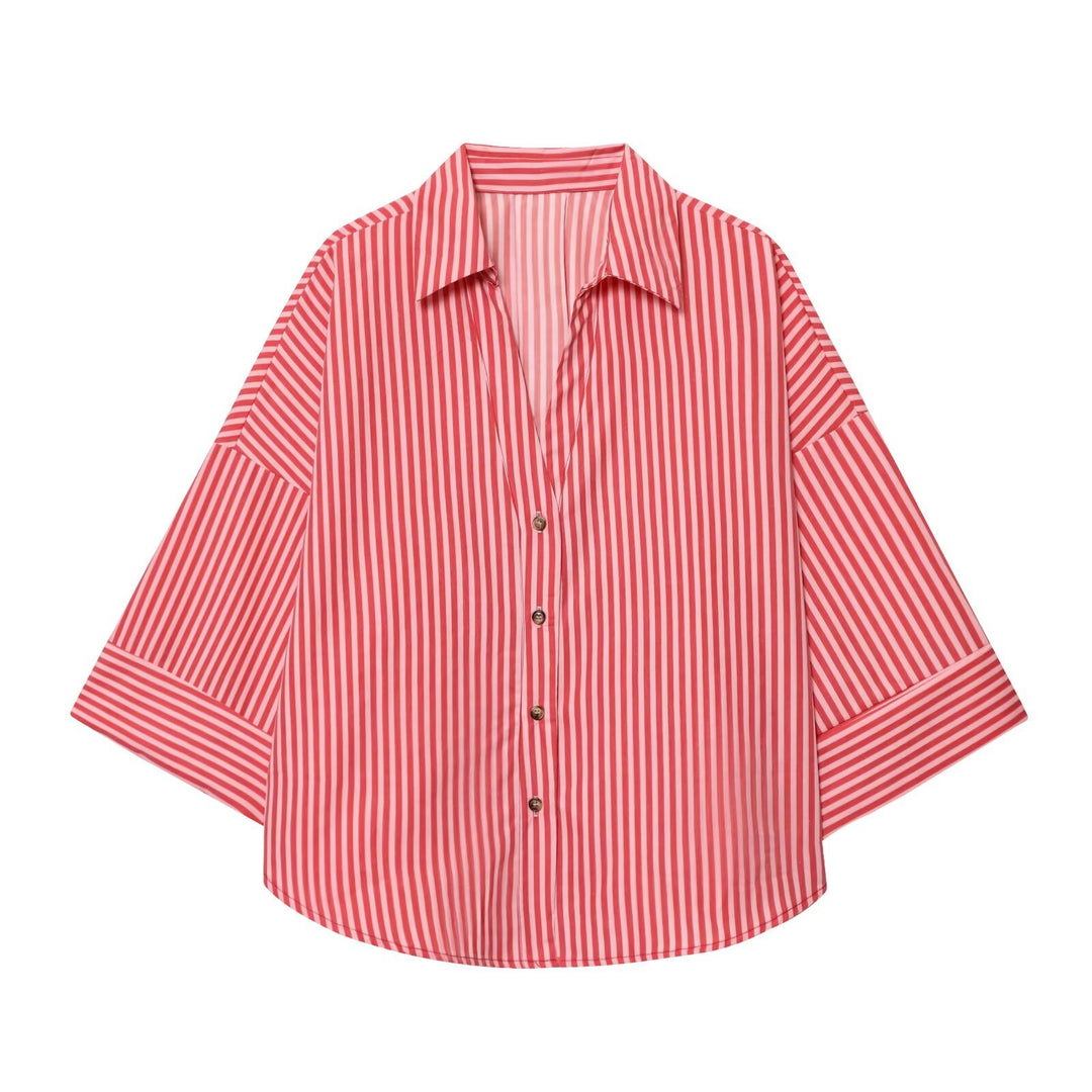 Women's relaxed oversized shirt blouse with wide collar and three-quarter sleeves Mune Fashion