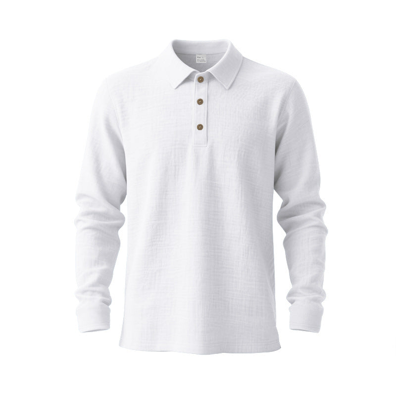 Men's Long Sleeve Polo Shirt made of Cotton Gauze with Three-Button Placket Mune Fashion