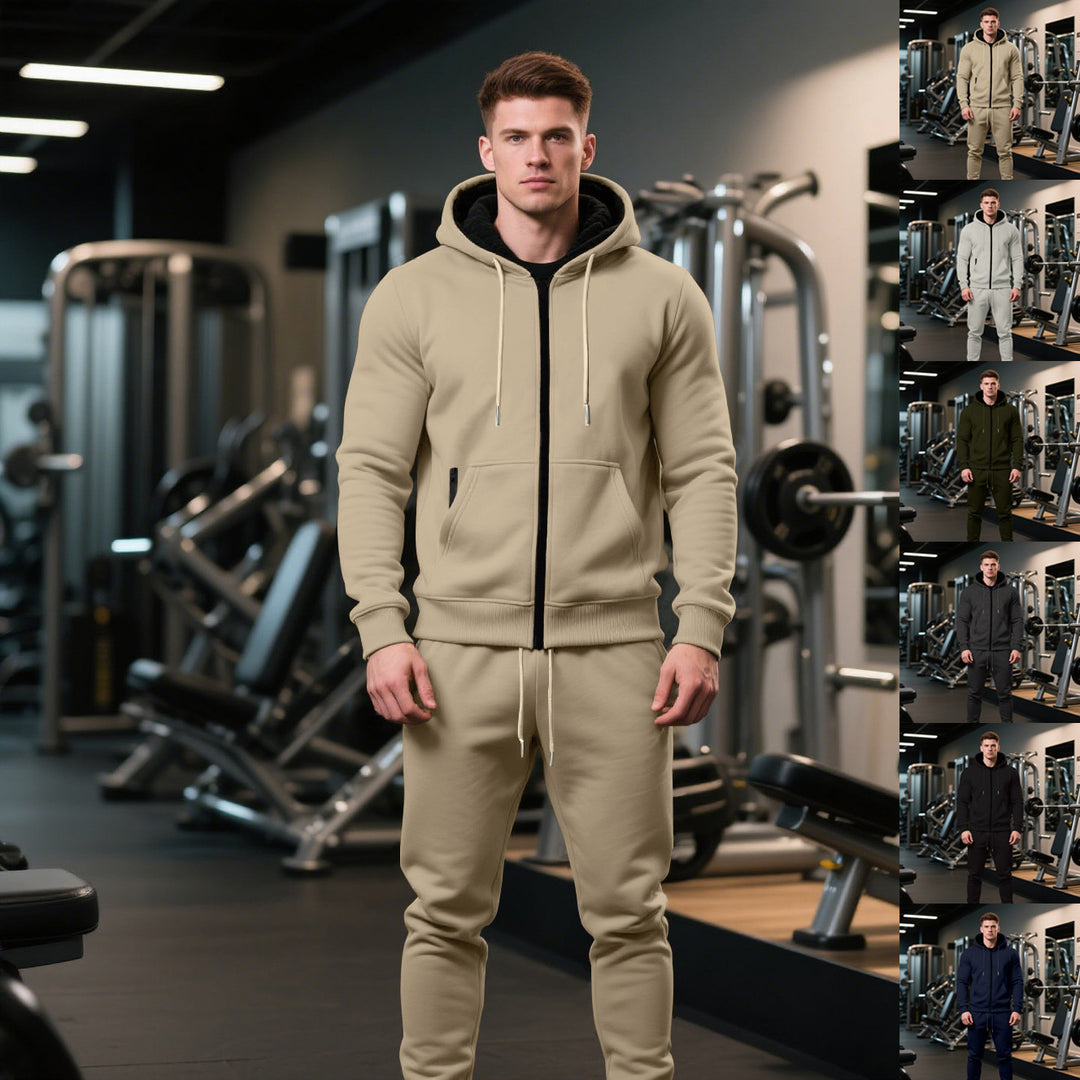 Men's two-piece Performance Fleece jogging suit set with hoodie, concealed zipper and tapered jogging pants Mune Fashion