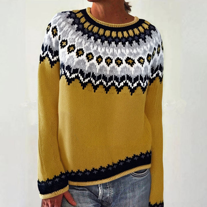 Women's Norwegian sweater made of wool blend with round neck and traditional Fair Isle yoke Mune Fashion