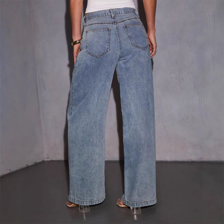 Women's wide high-waist jeans with wide leg, casual fit and soft denim finish Mune Fashion