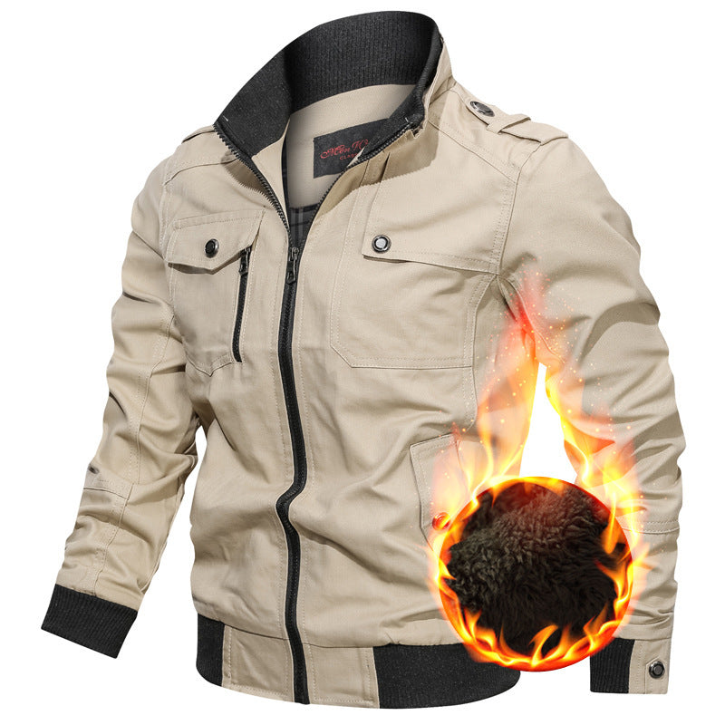 Men's multifunctional pilot bomber jacket with removable teddy inner vest, shoulder patches and hidden zip.