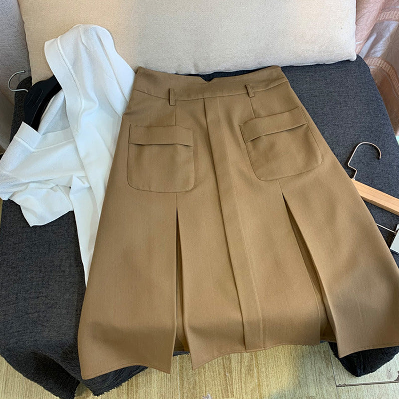 Women Elegant Midi Skirt with Practical Pockets Mune Fashion