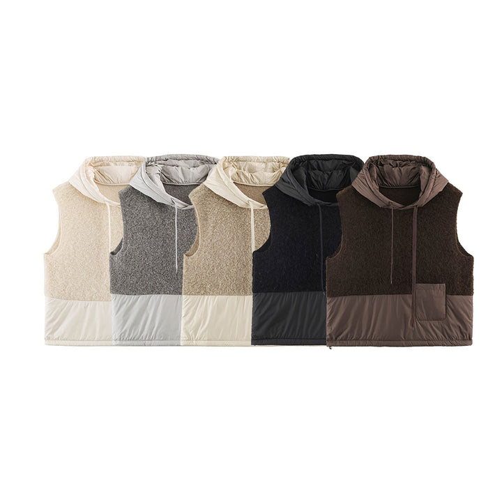 Women's Padded Quilted Vest with Teddy Insert, Hood and Drawstring Mune Fashion