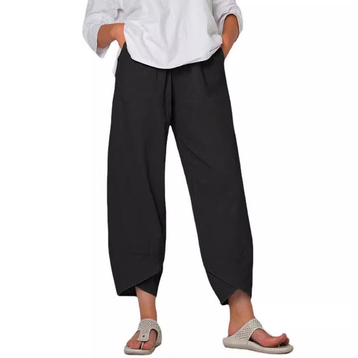 Women's loose linen pants with high waistband, tulip hem, and side pockets Mune Fashion