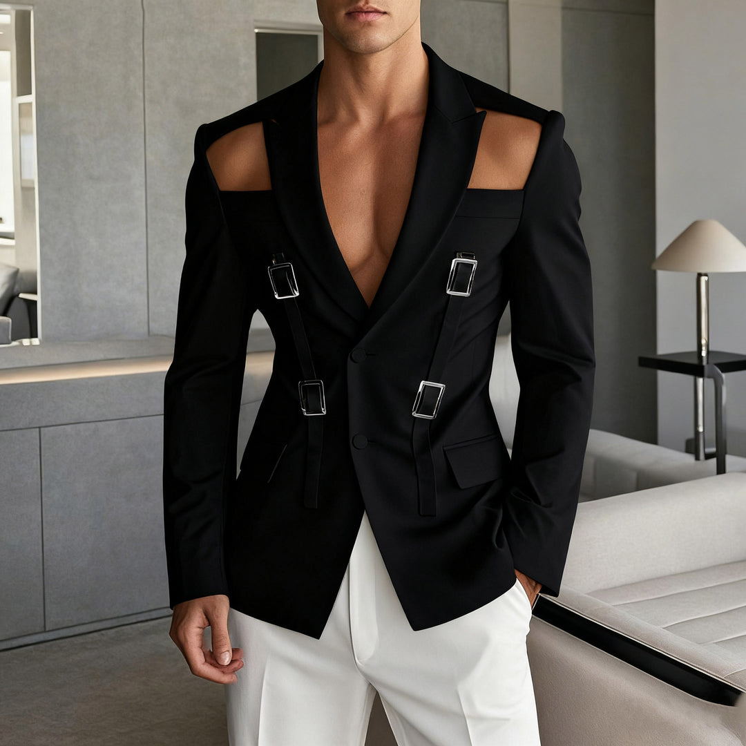Men's avant-garde blazer with shoulder cutouts and buckle straps Mune Fashion