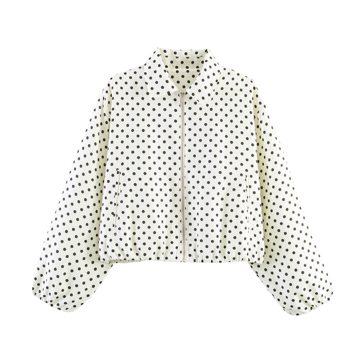 Women's short jacket in Harrington style with polka dot pattern, balloon sleeves, and elastic hem Mune Fashion