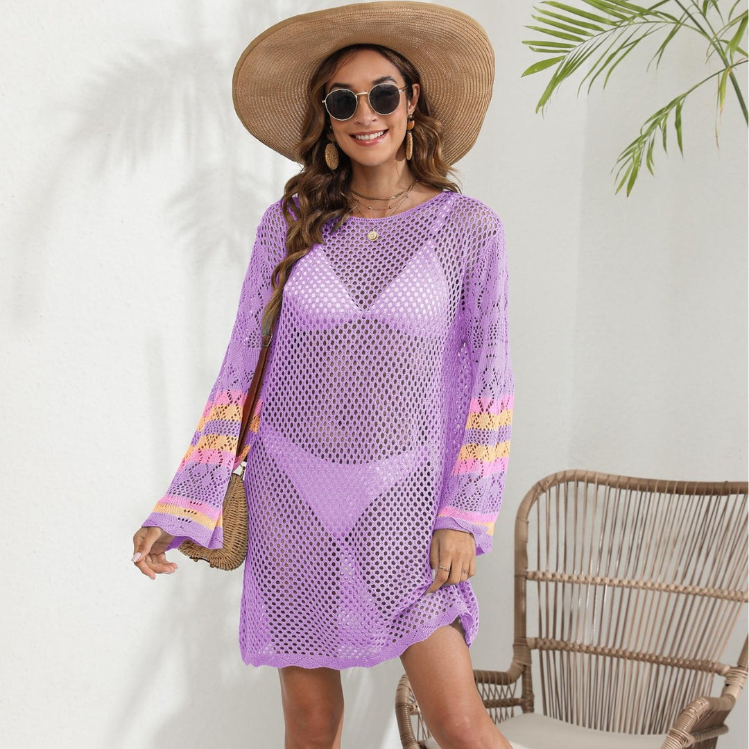 Women airy crochet beach cover-up with colorful color accents Mune Fashion