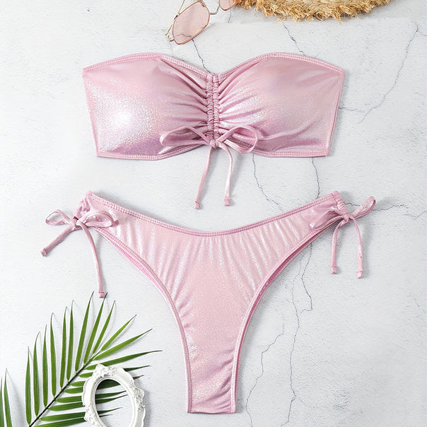 Ladies Shimmering Bandeau Bikini Set Mune Fashion