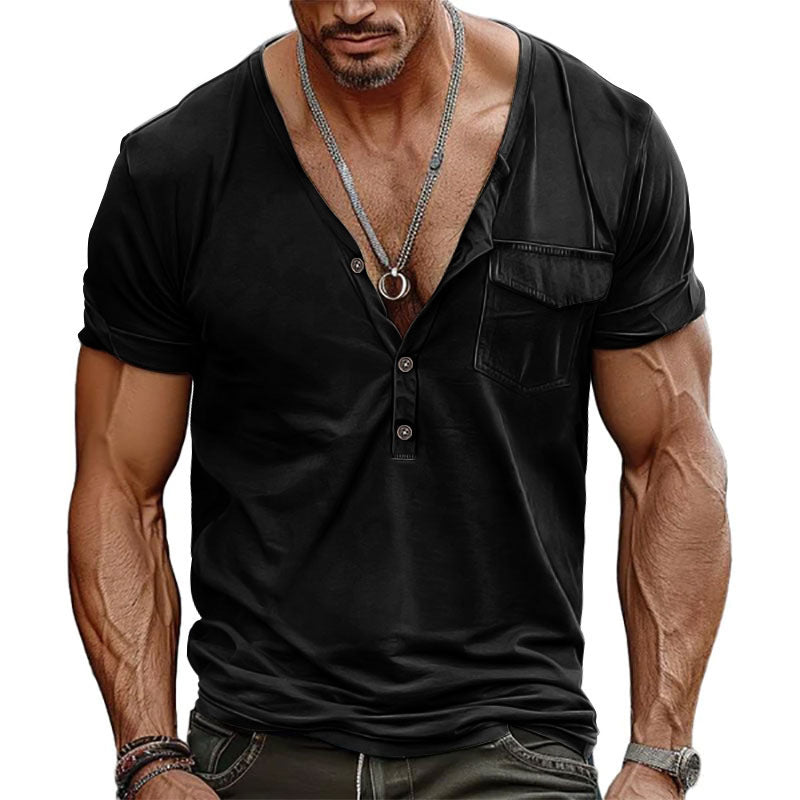 Men's nano athletic short sleeve shirt with deep V-neck, button placket and chest pocket Mune Fashion