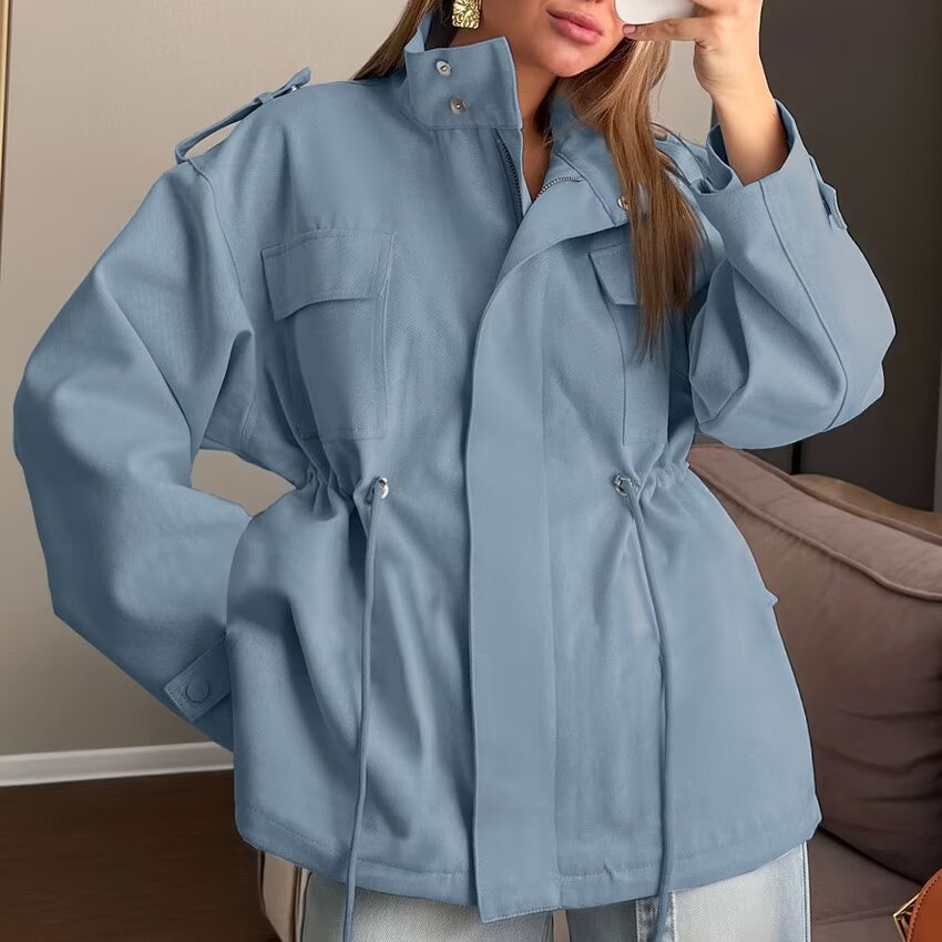 Women's short parka with high stand-up collar, drawstring, and multiple pockets Mune Fashion