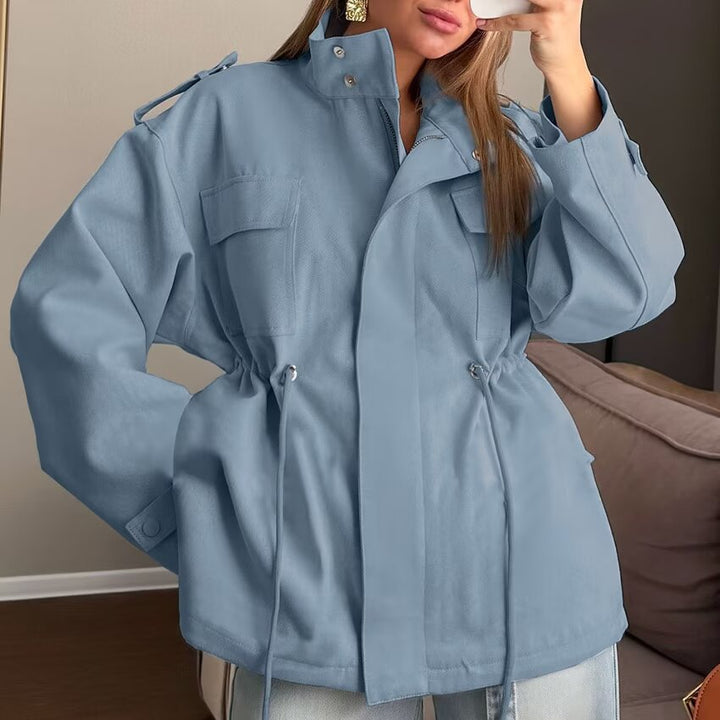 Women's short parka with high stand-up collar, drawstring, and multiple pockets Mune Fashion