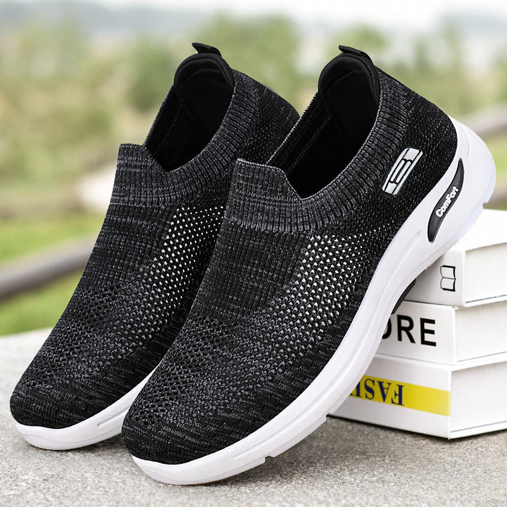 Ladies seamless knit slip-on everyday walker with elastic ankle shaft and shock-absorbing air cushion midsole Mune Fashion