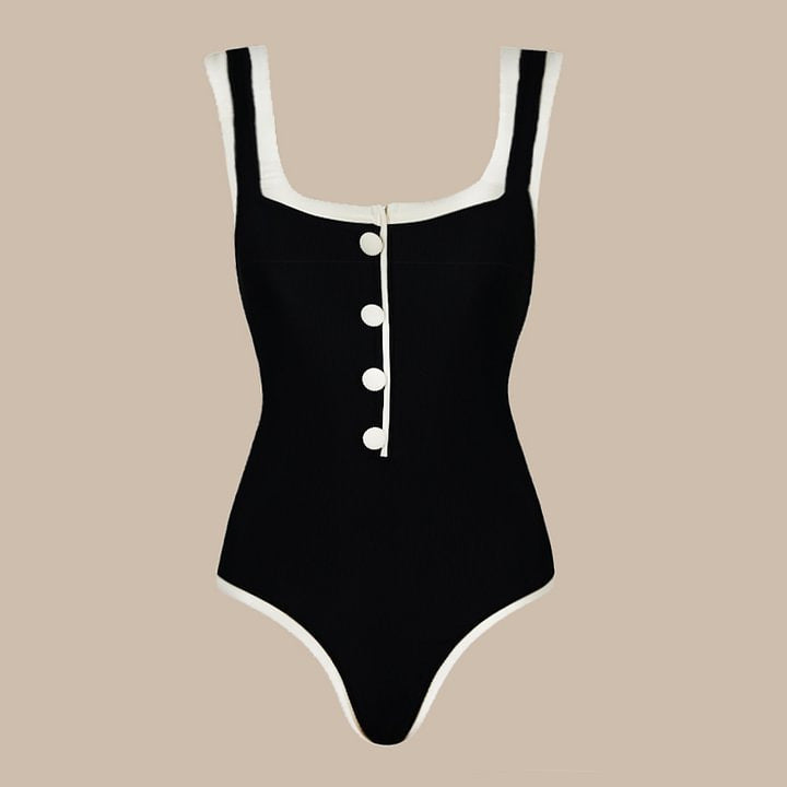 Women one-piece swimsuit with classic button details Mune Fashion