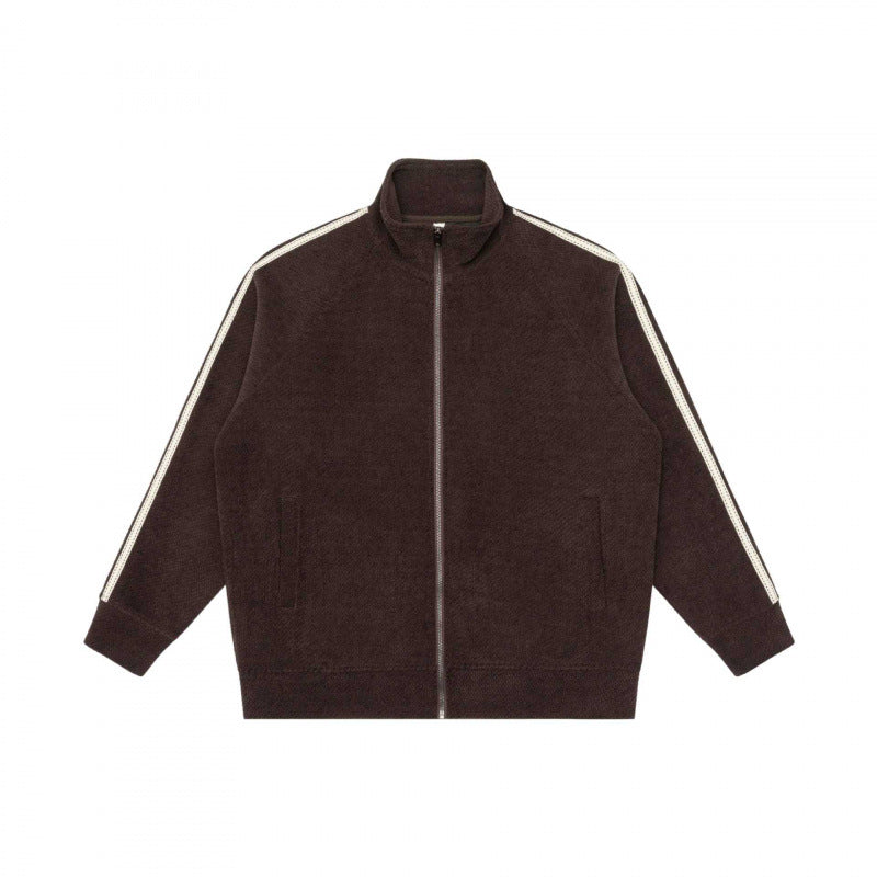 Unisex Oversize Teddy fleece Zipped jacket with stand-up collar and contrast stripes Mune Fashion