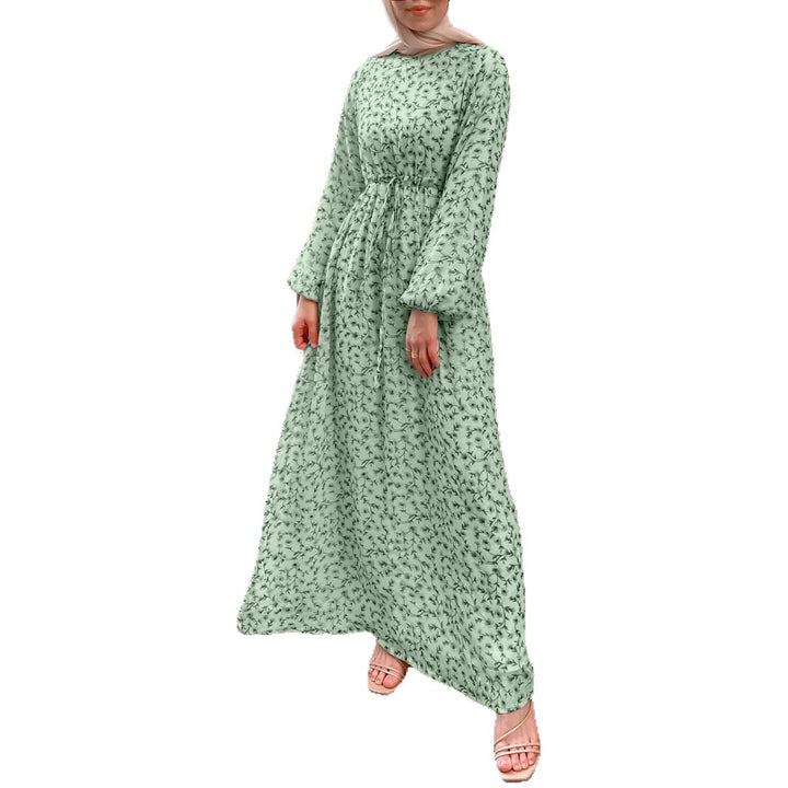 Women Floral Maxi Dress with Drawstring Waist and Balloon Sleeves Drune