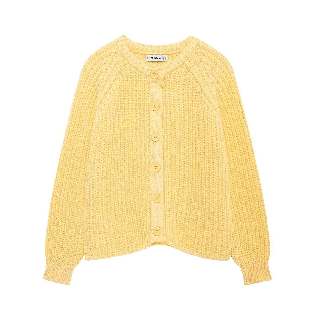 Women chunky knitted raglan cardigan with balloon sleeves and full button placket Mune Fashion