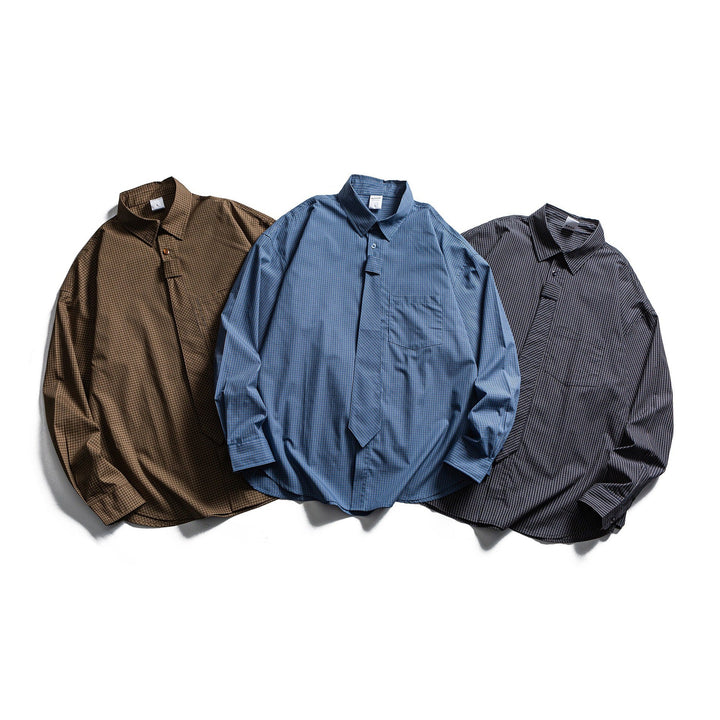 Men's Checkered Long Sleeve Shirt with Integrated Tie Placket Mune Fashion